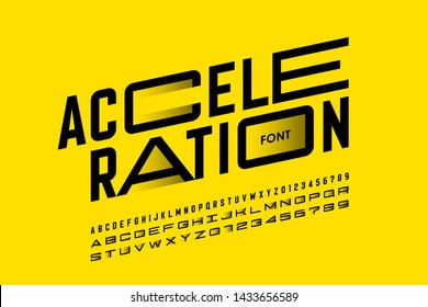 Acceleration style font design, alphabet letters and numbers, vector illustration