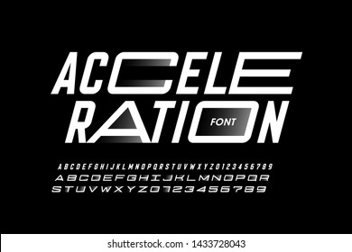 Acceleration style font design, alphabet letters and numbers, vector illustration