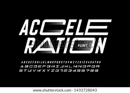 Acceleration style font design, alphabet letters and numbers, vector illustration