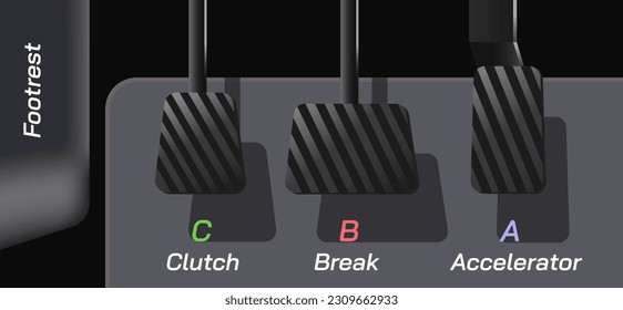 Accelerator, Brake and clutch pedal vector illustration. Driving school tips and techniques.