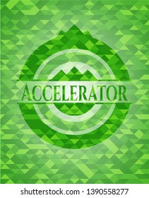 Accelerator green emblem with mosaic ecological style background. Vector Illustration. Detailed.