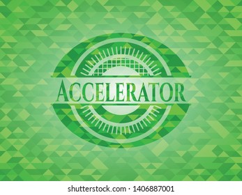 Accelerator green emblem with mosaic ecological style background. Vector Illustration. Detailed.
