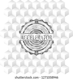 Accelerator grey badge with geometric cube white background