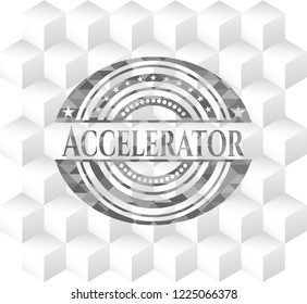 Accelerator realistic grey emblem with cube white background