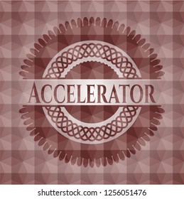 Accelerator red seamless emblem or badge with geometric pattern background.