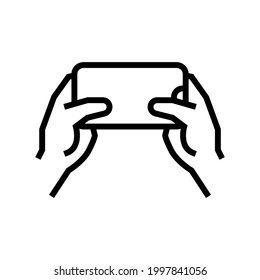 accelerometer playing video game app on smartphone line icon vector.  isolated contour symbol black illustration