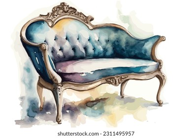 Accent chair or bench watercolor white background.