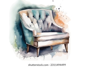 Accent chair or bench_watercolor white background.