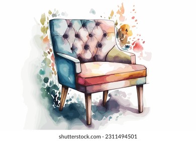 Accent chair or bench_watercolor white background.