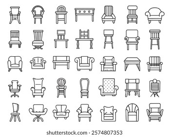 Accent chair line art icon designs