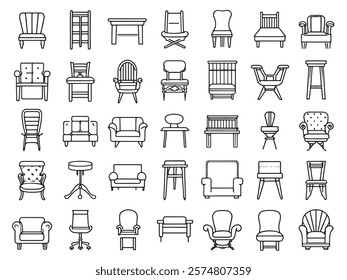 Accent chair line art icon collection