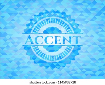 Accent realistic light blue emblem. Mosaic background