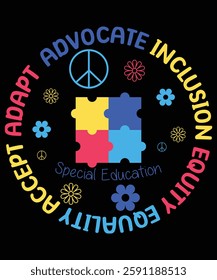  Accept Adapt Round Shape, Autism Awareness T-Shirt, Light It Up Blue Shirt, Neurodiversity Support Tee, Autism Acceptance Clothing, Inclusion Matters T-Shirt, Shirt Print Template