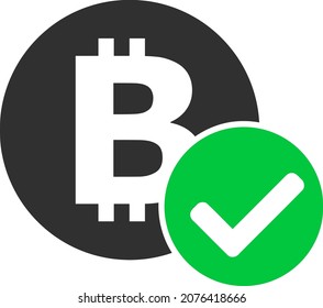 Aceptar icono de bitcoin con estilo plano. El vector aislado acepta la imagen del icono de bitcoin en un fondo blanco.