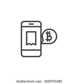 Accept bitcoin payment outline icon. linear style sign for mobile concept and web design. Bitcoin mobile payment simple line vector icon. Symbol, logo illustration. Pixel perfect vector graphics