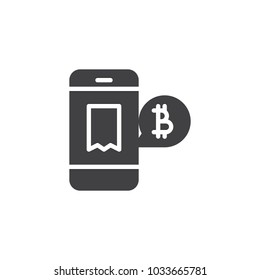 Accept bitcoin payment vector icon. filled flat sign for mobile concept and web design. Bitcoin mobile payment simple solid icon. Symbol, logo illustration. Pixel perfect vector graphics