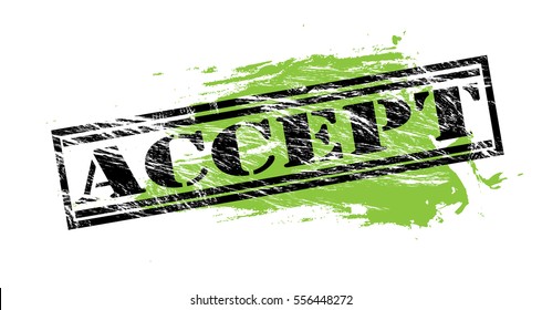 accept black and green vector stamp on white background