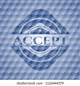 Accept blue badge with geometric background.