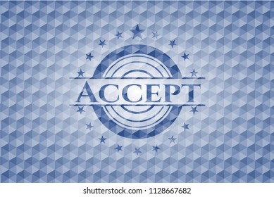Accept blue badge with geometric pattern background.