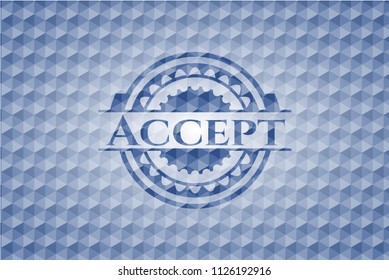 Accept blue emblem or badge with abstract geometric pattern background.