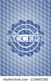 Accept blue emblem with geometric pattern background.