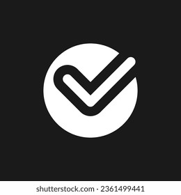Accept button dark mode glyph ui icon. Approve changes. Toolbar control. User interface design. White silhouette symbol on black space. Solid pictogram for web, mobile. Vector isolated illustration