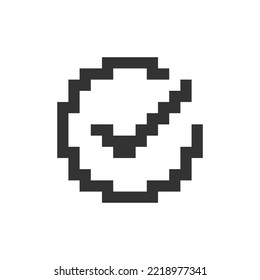 Accept button pixelated ui icon. Approve changes. Toolbar control. Single click. Menu. Editable 8bit graphic element. Outline isolated vector user interface image for web, mobile app. Retro style