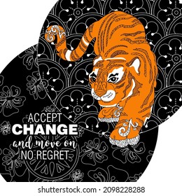 Accept change slogan with tigers on linear background vector illustration. Can be used for postcards and T-shirt printing