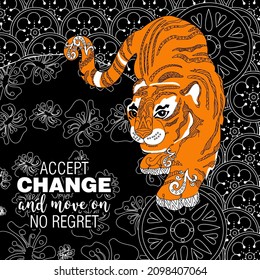 Accept change slogan with tigers on linear background vector illustration. Can be used for postcards and T-shirt printing