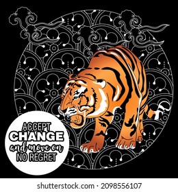 Accept change slogan with tigers on linear background vector illustration. Can be used for postcards and T-shirt printing