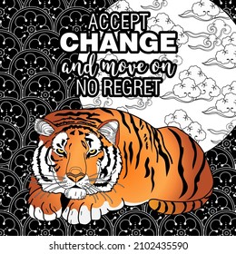 Accept change slogan with tigers on linear background vector illustration. Coloring Book for adults.