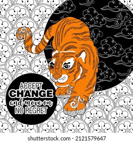 Accept change slogan with tigers on linear background vector illustration. Can be used for postcards and T-shirt printing
