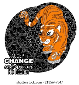 Accept change slogan with tigers on linear background vector illustration. Can be used for postcards and T-shirt printing