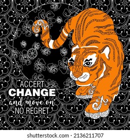 Accept change slogan with tigers on linear background vector illustration. Can be used for postcards and T-shirt printing