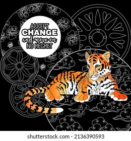 Accept change slogan with tigers on linear background vector illustration. Can be used for postcards and T-shirt printing