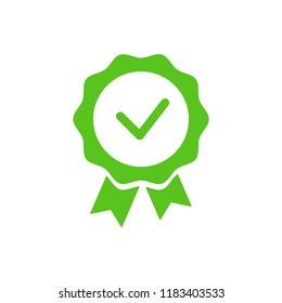 Accept check mark. Approve green label. Isolated on white. Vector illustration