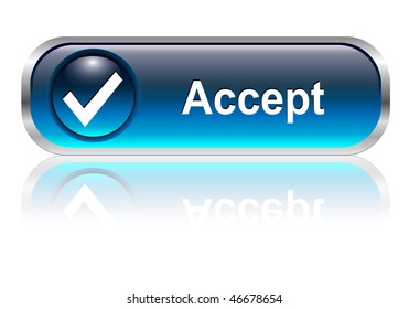 Accept, Check Symbol Icon, Button, Blue Glossy With Shadow