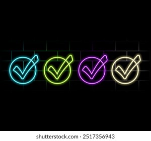 Accept Circular Button Outline yellow glowing neon icon.