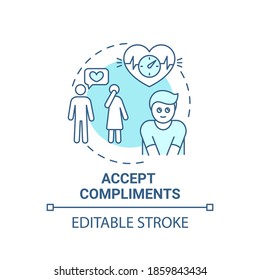Accept compliments concept icon. Body positivity tips. Receiving lovely words. Happy everyday activities idea thin line illustration. Vector isolated outline RGB color drawing. Editable stroke