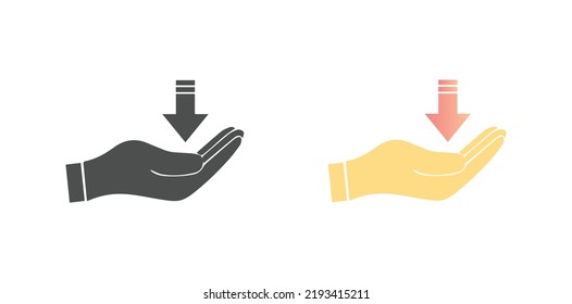 Accept Concept Modern Flat Vector Icon Isolated On White Background In Two Different Styles. Accepting Concept Arrow Sign On Hand Vector Illustration