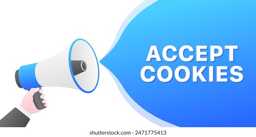 Accept cookies banner. Megaphone icon. Flat style. Vector illustration.