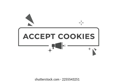 aceptar botón de cookies. plantilla web, Bubble de voz, Etiqueta de banner aceptan cookies.  icono de signo Ilustración del vector
