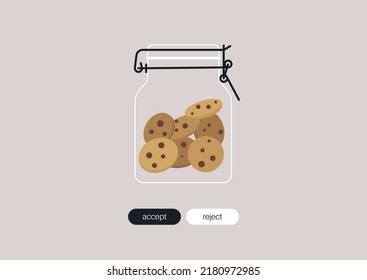 Accept cookies concept, a glass jar with homemade biscuits inside svg