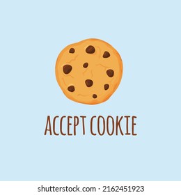 Accept Cookies, text. Protection of personal information cookie mascot character.