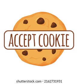 Accept Cookies, text. Protection of personal information cookie mascot character.