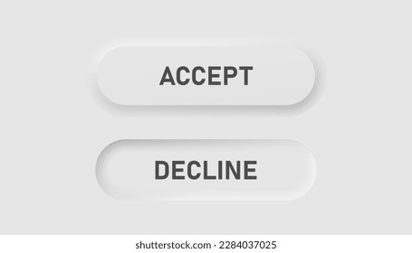 Accept and decline buttons icon in neumorphism style. Icons for business, white UI, UX. Yes, no symbol. Next, choice, app, agree . Neumorphic style. 