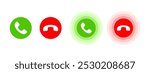 Accept and decline call icon set. Answer and reject call buttons collection. Green and red incoming call mobile interface pictogram. Round mobile phone accept and decline buttons vector illustration.