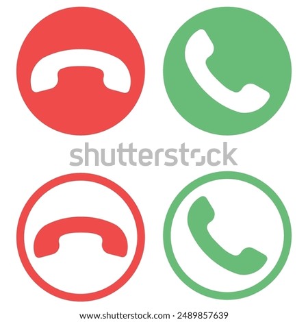 Accept and decline call icon vector in circle button isolated on white background.