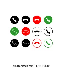 Accept and decline call icons set or buttons yes no with handset silhouettes. Call answer on isolated white background. EPS 10 vector.