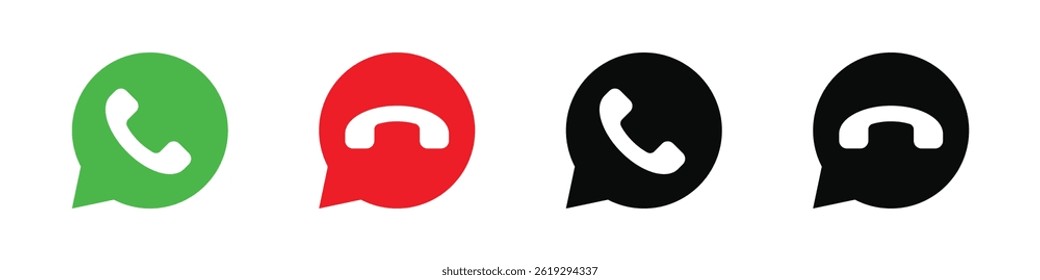 Ícones de aceitar e recusar chamada definidos. Telefone, telefonema, entre em contato conosco, símbolo. Ilustração vetorial